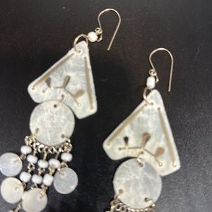 New white and alpaca metal earrings long light pony beads handmade delicate